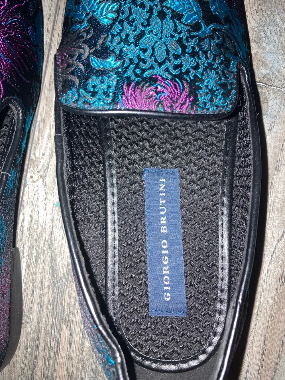 Giorgio Brutini Teal and Purple Floral Jacquard Slip-On Loafers